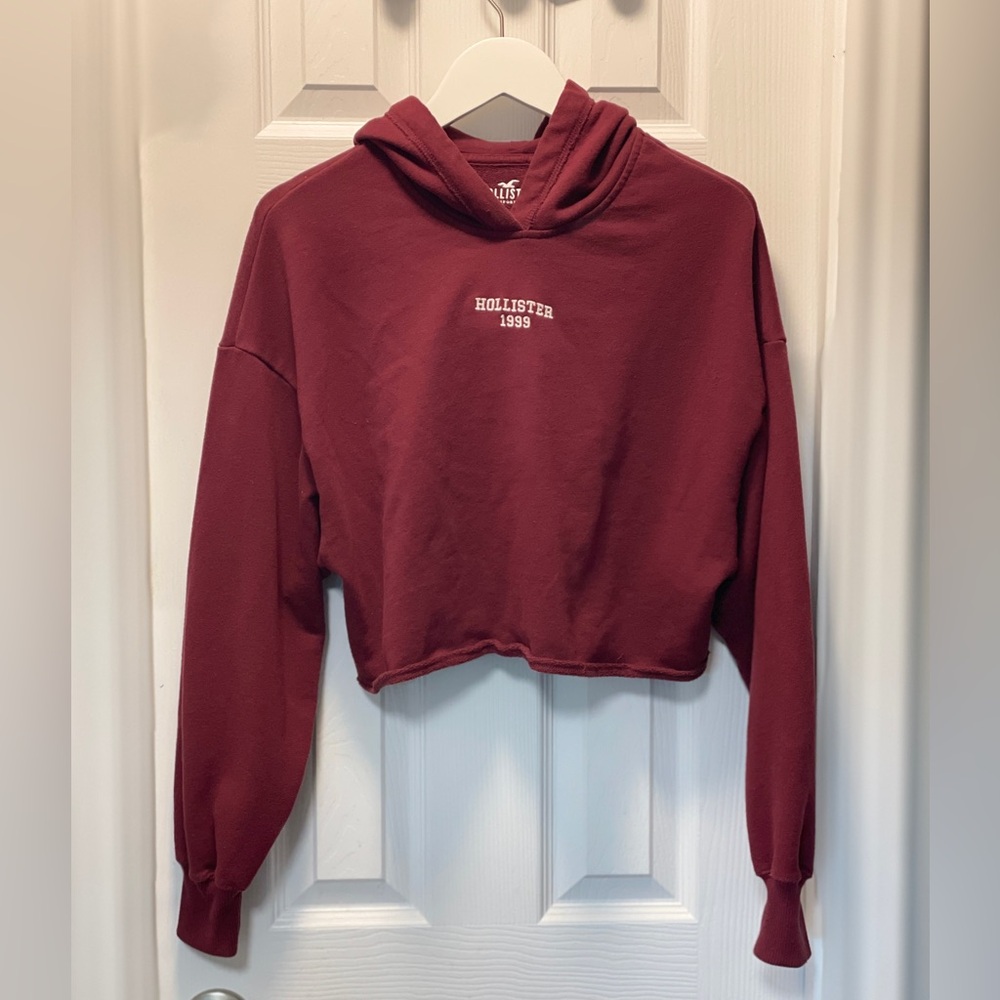 Hollister 1999 Cropped Hoodie Sweatshirt Women's Medium Burgundy Maroon Y2K